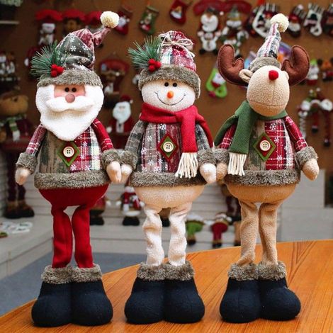 Figurine Noel - Renne Bonhomme De Neige Pere Noel - Decoration Noel Debout - Lot De 3 (1/4)