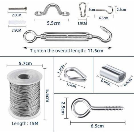 Câble Acier Inoxydable,Corde en Acier Inoxydable à Suspendre,File a Linge Extérieur,Corde à Linge Acier Exterieur,Câble Métallique Extérieur,Corde à Linge (15M) (1/2)