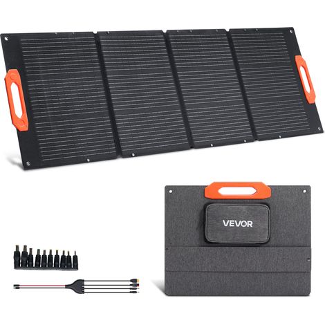 VEVOR Panel Solar Monocristalino Plegable 150 W, Cargador Portátil ETFE Monocristalino con Eficiencia 23 %, Salida MC4, Tipo C, Impermeable IP67 para Centrales Electricas, Camping y Senderismo