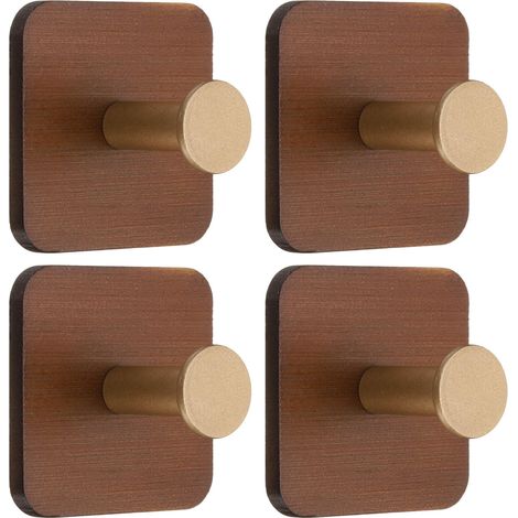 4 Crochets Adhesifs Bois Marron sans Perçage Salle Bain (1/5)