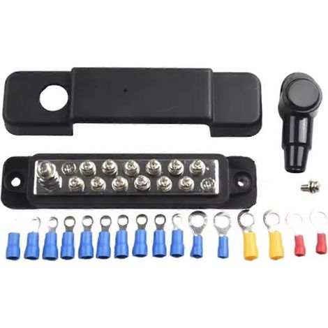 Bloc de distribution d'alimentation à 12 points pour batterie, barre omnibus positive/négative 48 V 150 A, bornier noir (1/5)