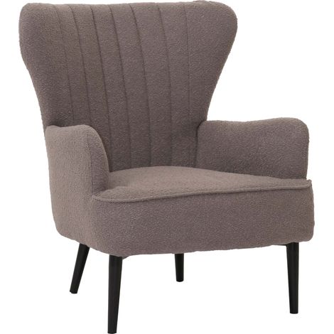 Lounge-Sessel HWC-K37, Cocktail-/Ohrensessel Polsterstuhl Retro Vintage Stoff Bouclé (600g/m²) Öko-Tex hellgrau