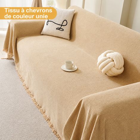 Housse de Canapé chenille – couleur unie tissage plat - kaki 180 x 560 cm Protection Anti-Griffes 45 × 42 × 10 cm 3,65 kg – Livraison gratuite