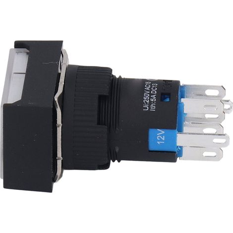 Momentaner Druckknopf mit Unterlegscheibe, ABS-Gehäuse und integrierter Kontrollleuchte für Motoren und Haushaltsgeräte (12 V AC/DC). (1/5)