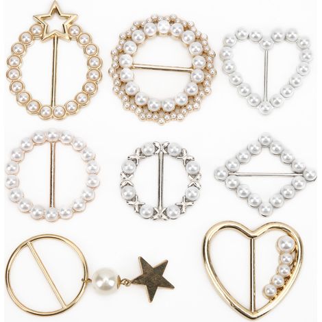 8Pcs Pearls Scarf Buckle Elegant Fashion Shiny Firm Stable Simplistic TShirt Clips (1/5)