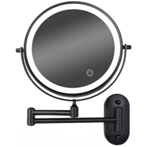 Miroir de maquillage mural à LED 8 pouces, intensité variable, double face, grossissement x5 (noir) (1/4)