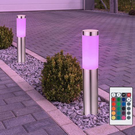 Lot de 2 lampes sur pied d'extérieur en acier inoxydable RGB LED jardin changeant de couleur de lumières gradateur de lumières