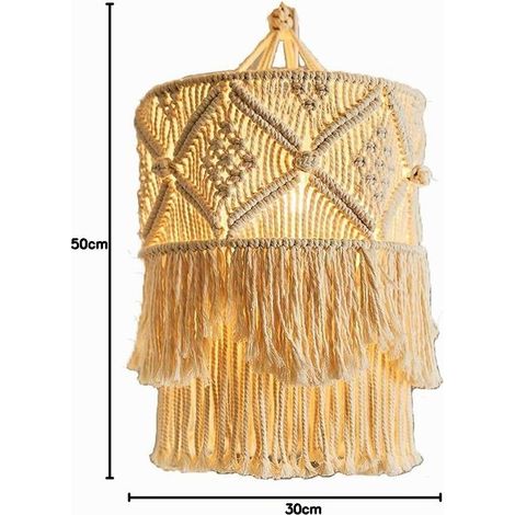 Macrame Fabric Lampshade Handmade Bohemian Hanging Wall Tapestry Ceiling Pendant Tassel Background Chandeliers Shade for Living Room Bedroom Dorm Apartment (1/5)