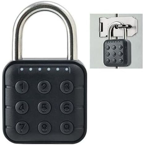 Lucchetto a combinazione elettronica a 6 cifre (4,6×5,7×2 cm), nero, per uso esterno, scuola, palestra, impermeabile. (1/4)
