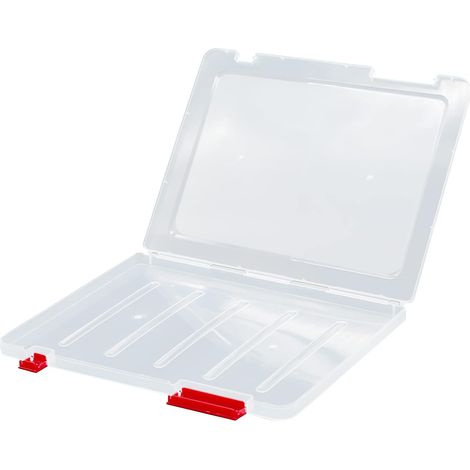 Boîte de rangement portable A4 en plastique transparent, organiseur de documents avec couvercles, protecteur pour magazines, papiers, photos, livres, fournitures de bureau et école, rouge, étui de cla (1/5)