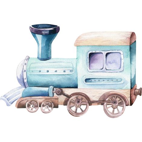 Tableau petit train pour chambre de garçon | Tableau bleu & blanc pour chambre de bébé | Tableau sur toile chambre enfant 0,7 x 0,5 m (1/2)
