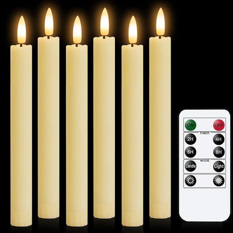 Lot de 6 LED Bougies Vacillantes sans Flamme , Diamètre 2 cm, Hauteur 16.5 cm Ivoire,Bougies à Piles en Avec Télécommande et Minuteur (1/5)