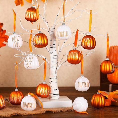 Citrouille Suspension - 12 Pièces - Diamètre 5 cm - Décoration Automne Fête Des Récoltes Arbre Intérieur Extérieur - Lot Complet (1/5)