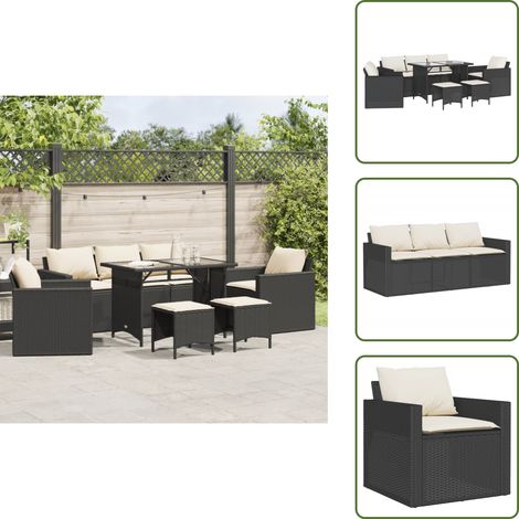 The Living Store 6-tlg. Garten-Sofagarnitur mit Kissen Schwarz Poly Rattan - Gartenmöbel Set - Outdoor Lounge - Rattan Gartenset - Esstisch Set - Balkonmöbel