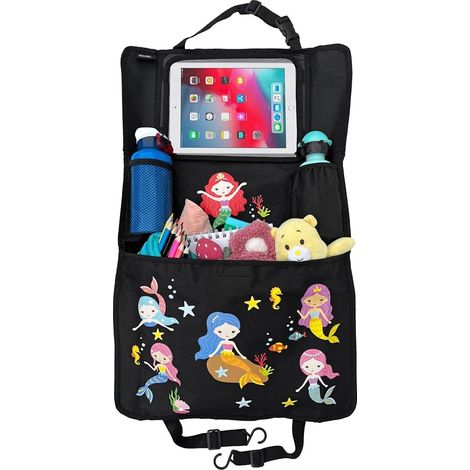 1 x protection de dossier pour enfant avec organisateur et poche réglable avec film tactile jusqu'à 20 pouces – sirène – 70 x 45 cm – avec poche isolée + filet extensible (1/5)