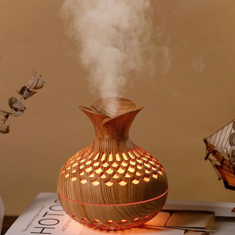Humidificateur USB à parfum floral (bois clair), atomiseur silencieux à deux vitesses, veilleuse LED (1/4)