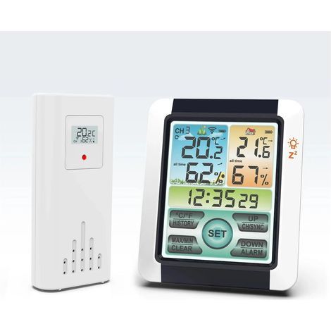 Station Météo, 1 Ensemble de Compteur de température et d'humidité sans Fil intérieur et extérieur, horlo météo Couleur Grand écran LCD Tactile (1/5)