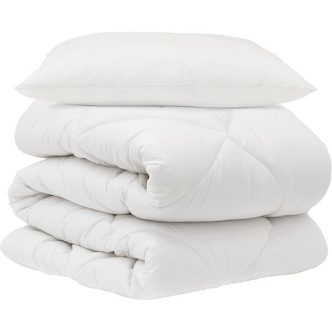 Couette en microfibre blanche garnie de duvet, avec 2 oreillers. (1/5)