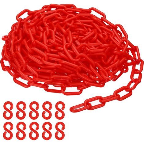 Cadenas de plástico rojas, 10 m, 6 mm, para barreras, aparcamientos, vallas, puertas y decoración (1/5)