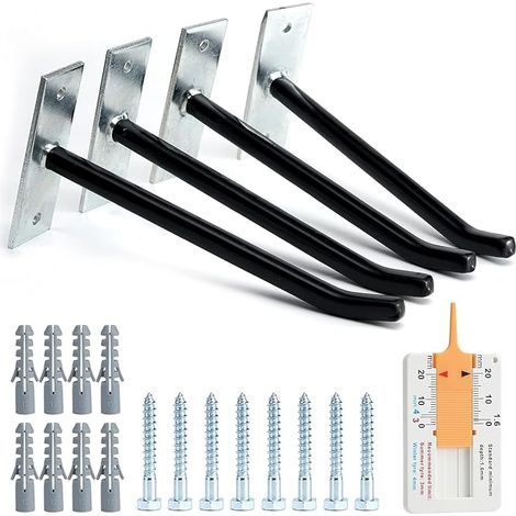 Garage Hooks for Tire Storage System, Wall Mounted Hooks with Screws and Metal Dowels - Tire / Rim Mount for Car Black (1/3)