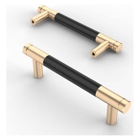 Set of 2 96mm Matte Black Knurled Gold Color Furniture Handles for Kitchen Drawers and Cupboards (1/5)