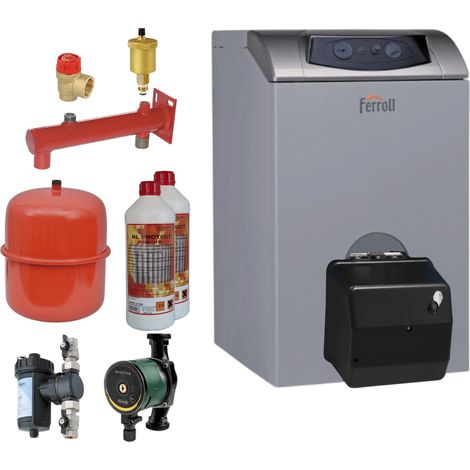 Ferroli – Kit chaudière fioul Atlas 32 – Brûleur fioul Domusa D3 17.5-35.5 kW – Circulateur DAB Evosta 2 – Vase d'expansion 25L (1/5)