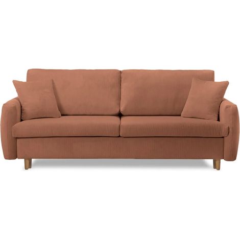 LUMIE - Canapé droit convertible velours côtelé 2 places Terracotta (1/5)