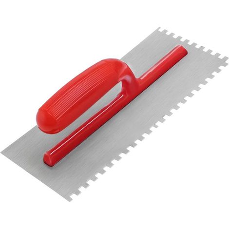 Truelle crantée pour carrelage. Truelle crantée pour appliquer la colle, avec lame en acier au carbone. Truelle à joints pour carrelage à deux bords crantés. Truelle crantée pour appliquer la colle. (1/5)