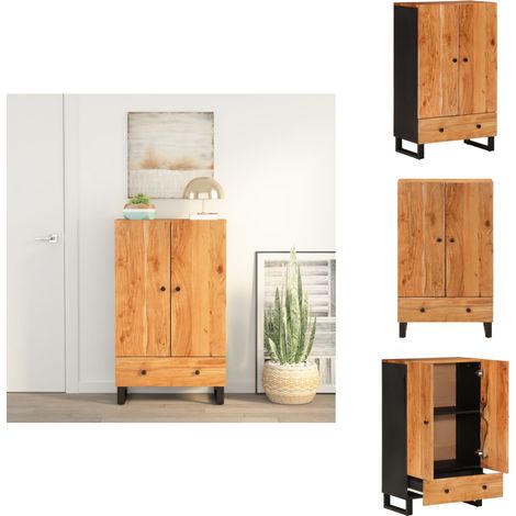 Buffet haut avec tiroir 60x33x100cm bois massif d'acacia et fer - Buffet Industriel - Meuble Rangement - Acacia Massif - Commode - Mobilier Salon (1/5)