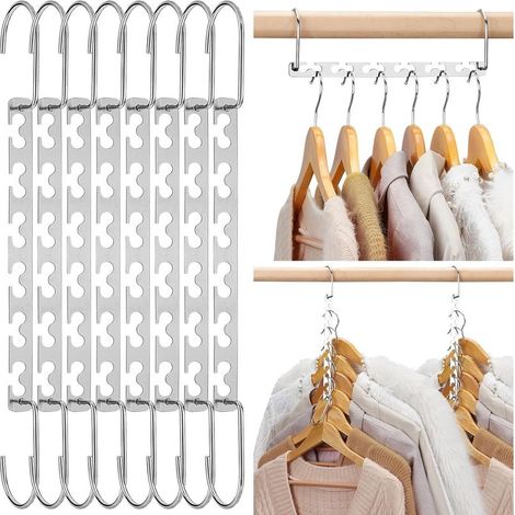 Lot de 8 cintres magiques pour économiser de l'espace dans votre garde-robe, cintres chromés robustes, design de crochet mis à jour (1/5)