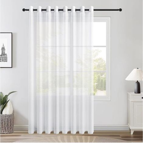 1 Stück transparenter Vorhang 300 x 240 cm, halbtransparent, weiße Leinenoptik mit Ösen, dekorativer Vorhang für Wohnzimmer, Schlafzimmer oder Balkon (1/5)