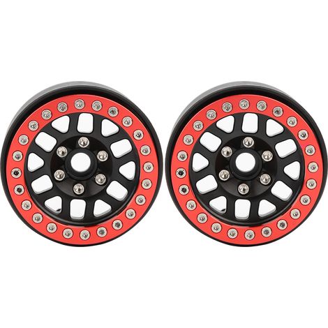 2 moyeux de roue en alliage d'aluminium sans adhésif pour voiture RC de 1,9 pouce, type à 12 trous carrés (rouge et noir) (1/5)