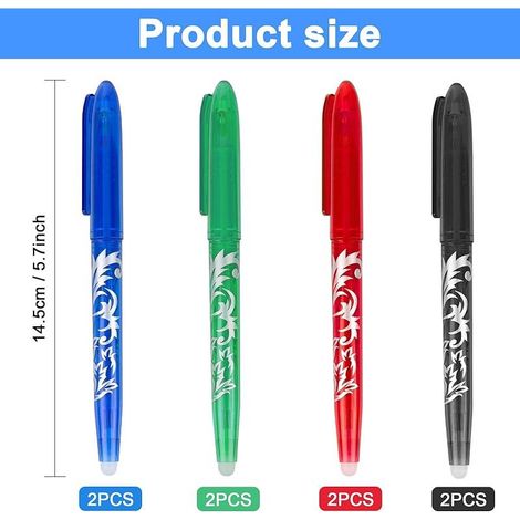 Stylo à bille effaçable Gel, 8 Stylo à bille, Stylos effaçables, Stylo effaçable, 0,5 mm Stylo à bille avec gomme, Stylos à friction pour fournitures scolaires de bureau Bleu Noir Rouge Vert (1/5)