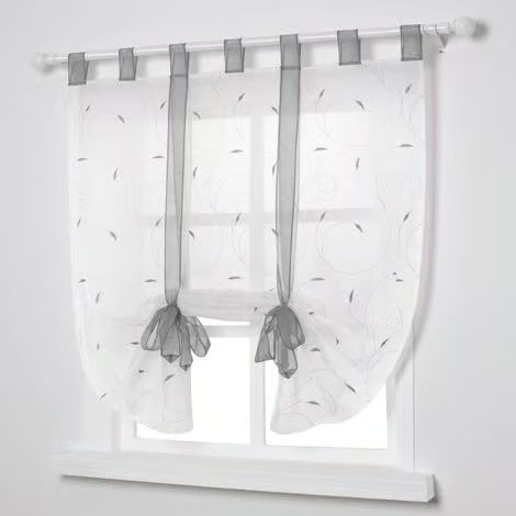 Stores romains brodés, voilages pour chambre, balcon ou cuisine, gris, 80 cm x 140 cm (1/5)