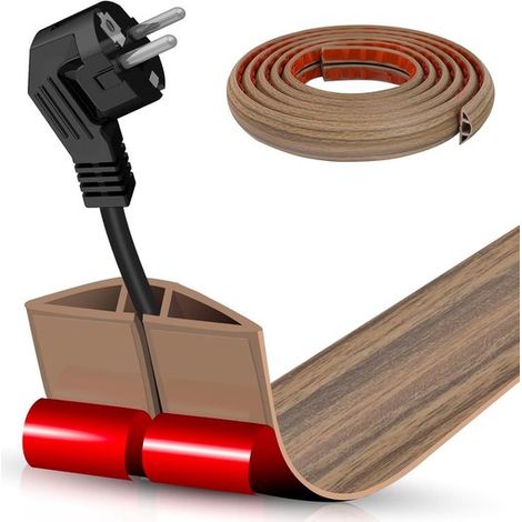Canaletas para cables autoadhesivas para suelos, Duraderas, 1 metro x 3 centímetros, Diseño con vetas de madera gris (1/5)