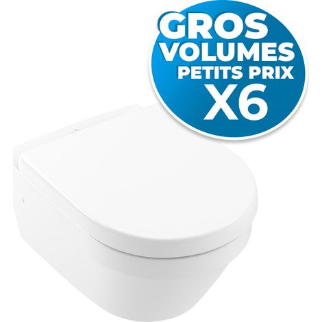 lot de 6 Architectura Cuvette sans bride à fond creux + abattant en Duroplast, fixations invisibles (4694R001-Classic-GVP6)