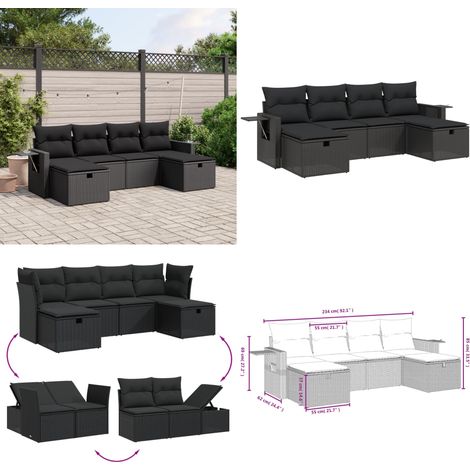 6-tlg. Garten-Sofagarnitur mit Kissen Schwarz Poly Rattan - Gartengestell - Gartenmöbelset - Outdoor Lounge Set - Rattan Sessel - Gartenlounge - Home & Living (1/5)