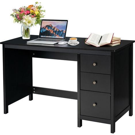 3 Drawers Computer Desk Modern Writing Desk Compact Laptop PC Table Workstation (1/5)