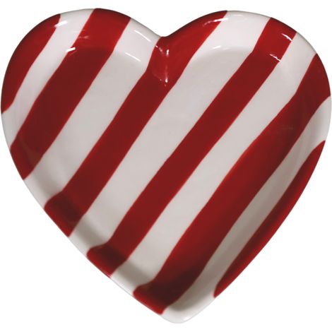 Piatto natalizio a forma di cuore con strisce, a forma di bastoncino di zucchero, 11 cm