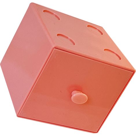 Stapelbare, quadratische Schreibtisch-Aufbewahrungsbox aus Kunststoff mit Schublade für Büroklammern und Bürobedarf, rosa (1/5)