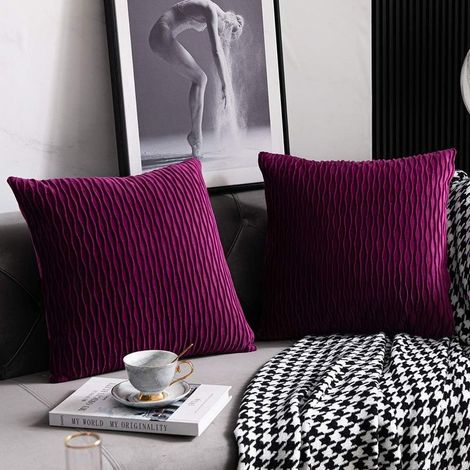45 cm x 45 cm Violet Taies d'oreiller: 2 Pack Original Rayé Velours Carré Housse de Coussin Décoratif pour Canapé de Chambre (1/5)