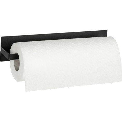 Porte-rouleau magnétique Ima, support pour rouleau essuie-tout, en métal thermolaqué, noir, fixation sans perçage grâce à l'aimant ou la bande adhésive fournie, 30 x 6,5 x 6 cm (1/5)