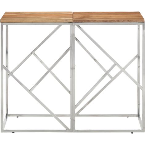 Maison Exclusive - Tavolino da Salotto Argento in Acciaio Inox e Massello d'Acacia (1/5)
