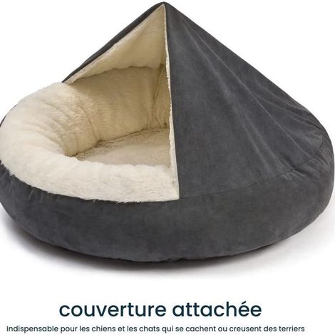 Nid pour animaux doux et rond, couleur gris foncé, avec couverture, confortable, conçu pour les animaux S, taille : 6060CM (1/5)