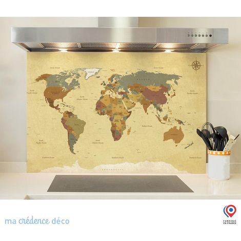 Fond de hotte : Carte du monde - Alu composite - 70 cm - 60 cm (1/5)