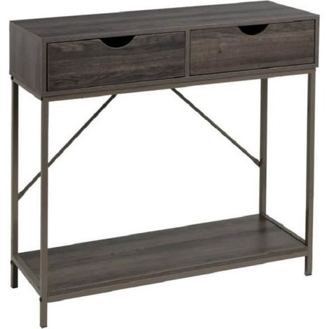 Table console avec 2 tiroir en panneaux de particules coloris gris et structure en métal-Longueur 80 x Profondeur 30 x Hauteur 75 cm (1/4)