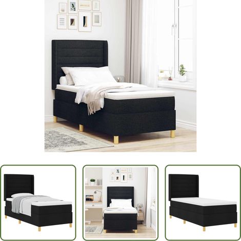 Matelas ferme - Lit à ressorts avec matelas Noir 80 x 200 cm tissu (1/5)