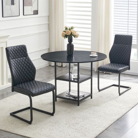 Set de mesa redonda de 107 cm con 2 sillas negras, MDF y metal, estilo industrial (1/5)