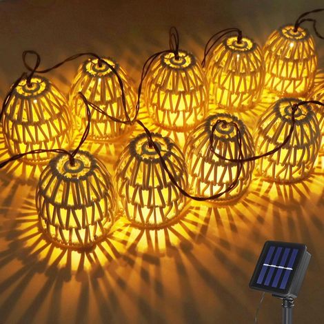 Guirlande Lumineuse Solaire - Lot De 10 - Rotin Et Métal - LED Blanc Chaud - Jardin Et Balcon - IP44 (1/5)