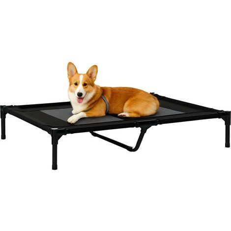 Cama elevada para perros y gatos, cama de campaña con patas, gran comodidad, tela Oxford y textilene microperforado, estructura metálica, 92L x 76W x 18H cm, color negro (1/5)